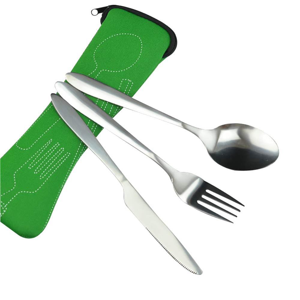 3Pcs Tableware Stainless Steel Cutlery Set Knife Fork And Spoon  Dinnerware  Case Travel Camping Accessories With Portable