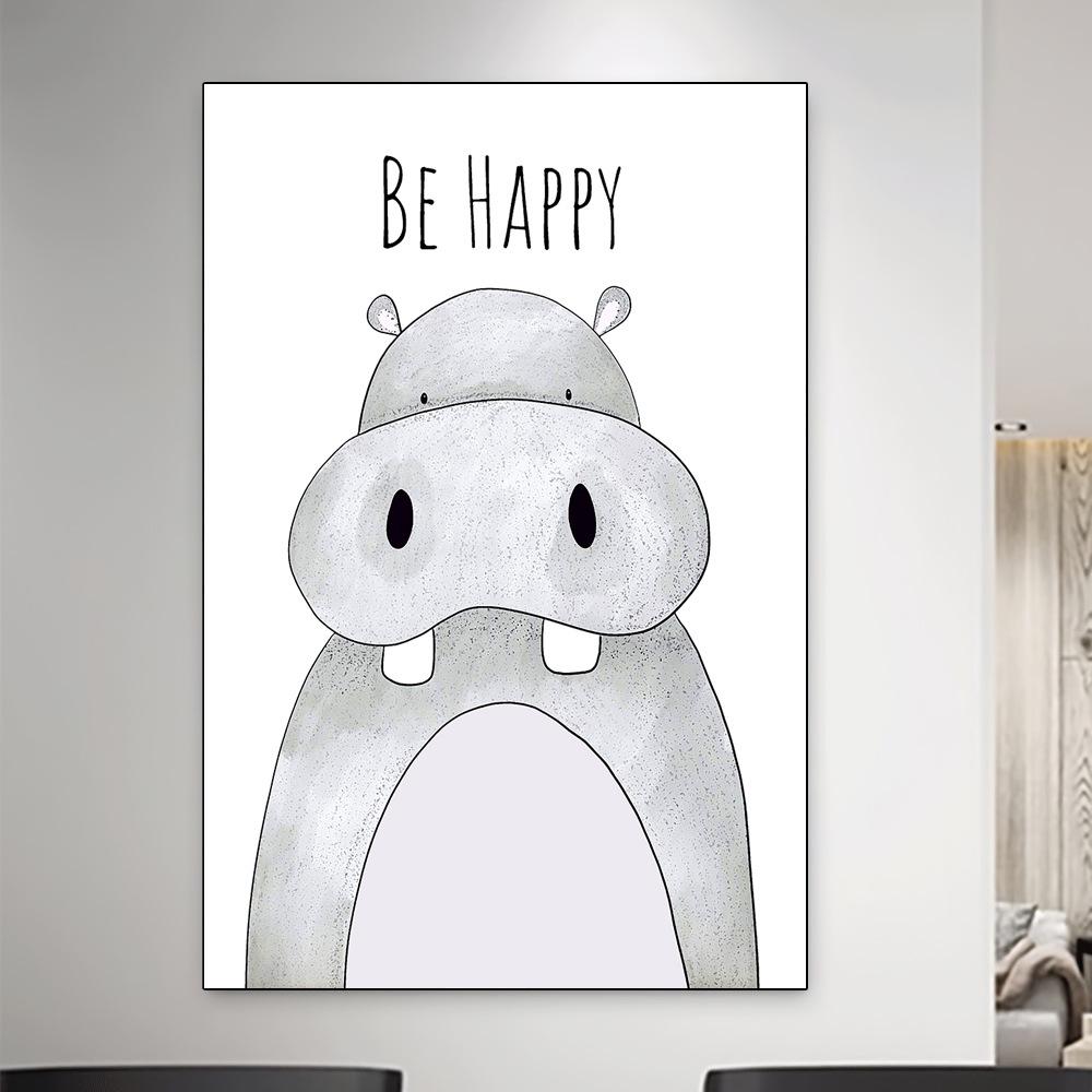 Nordic Cartoon Animal Prints for Kids' Room – Framed Canvas Wall Art