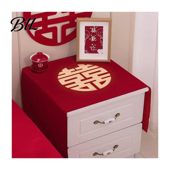 Satin Dust Cover for Furniture Chinese Wedding Nightstand Burgundy Bedside Table Dustproof Cloth Bedroom Decor