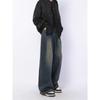 Unisex High Street Pleated Wide Leg Distressed Jeans with Fleece Lining – Autumn/Winter Trendy Loose Slim Fit.