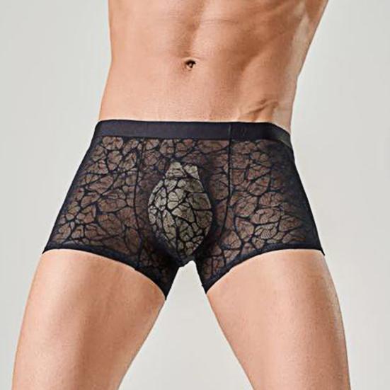 See Through Men Underwear Sexy Convex Boxers Transparent Soft Briefs Breathable Lace Trim Shorts for Daily Wear Sleep