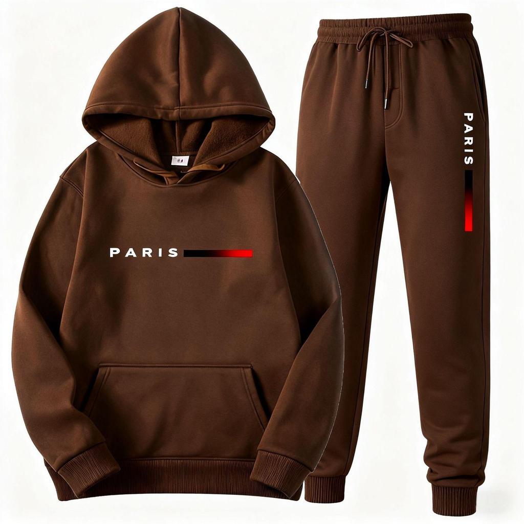 European Size Men's Casual Letter Print Hoodie Set: Unisex Autumn/Winter Hooded Sweatshirt & Long Pants