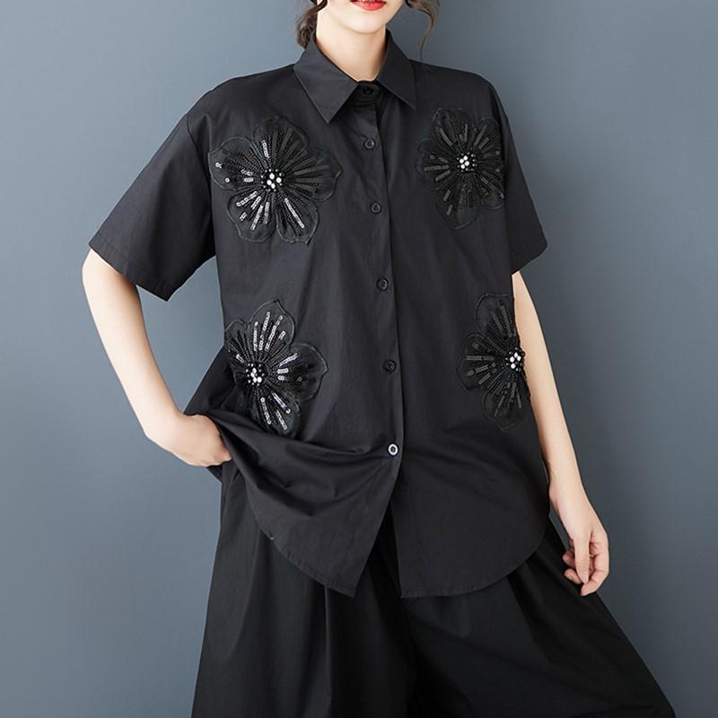 Short Sleeve Oversized Cotton Shirts & Blouses for Blouse Casual Loose Summer Tops Women Button Up Shirt