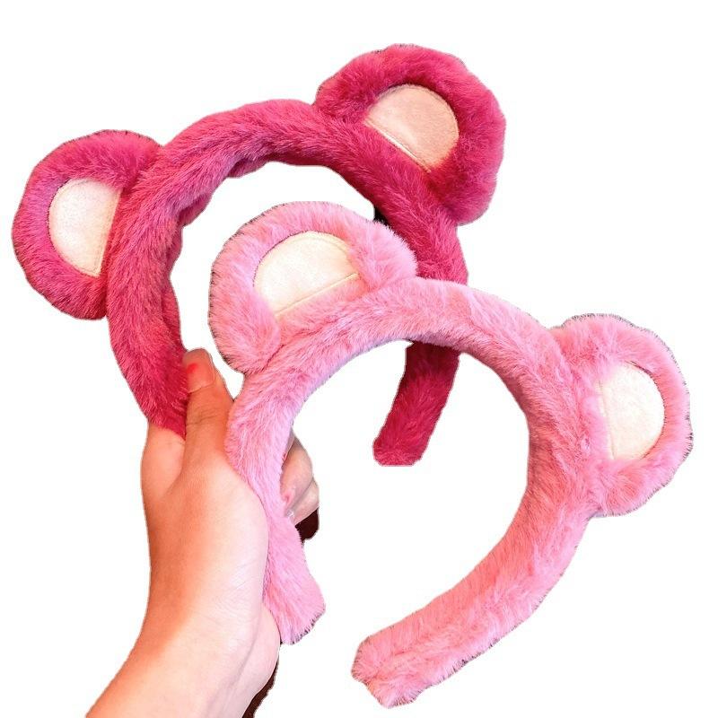 Strawberry Bear Plush Headband Female Autumn And Winter Face Wash Pressure Hair Non-Slip Hairpin Year Cat Ear Headband