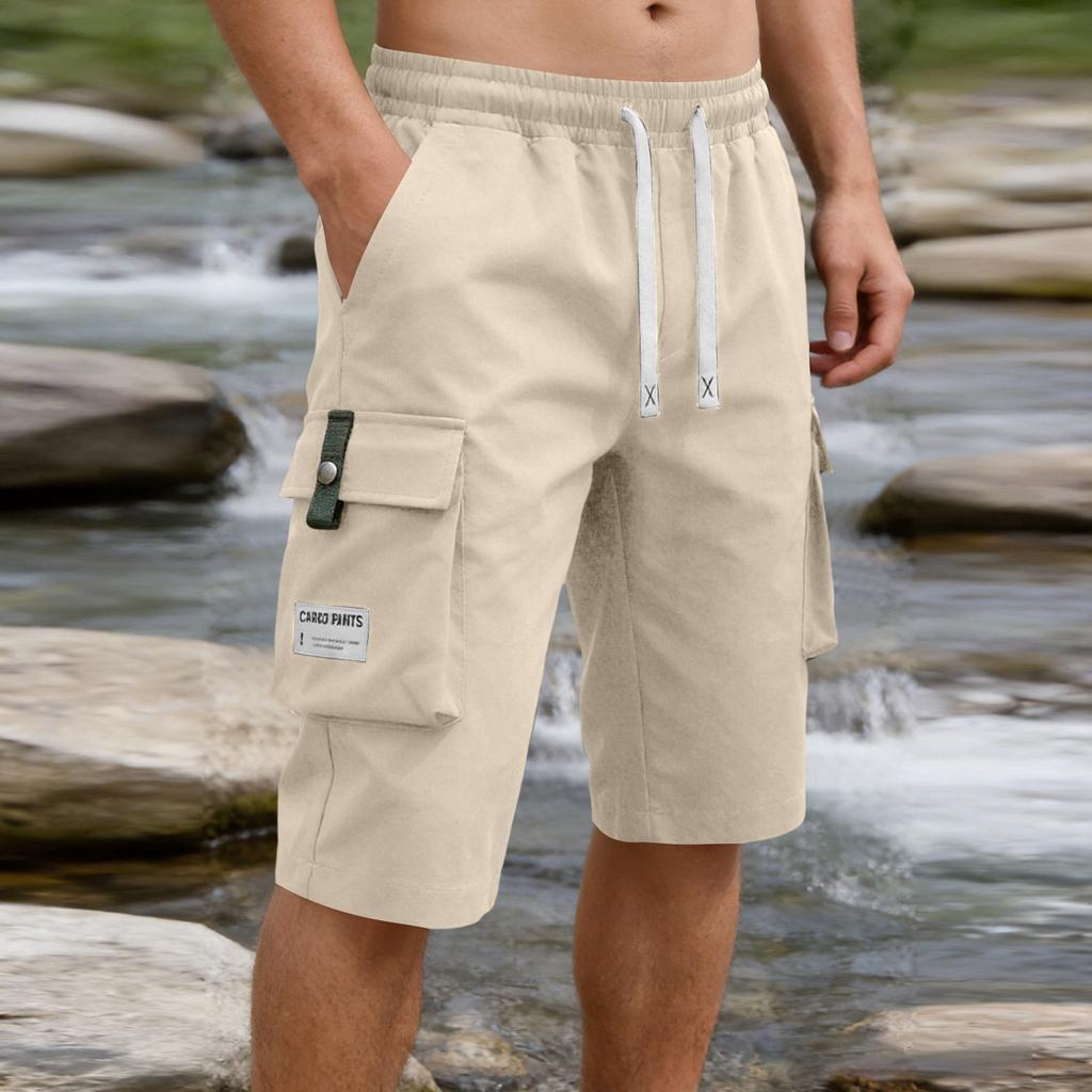 Men's Lightweight Cargo Shorts Elastic Waistband Drawstring Closure Loose Fit Straight Leg Multi Pocket Utility Shorts for Outdoor Activities