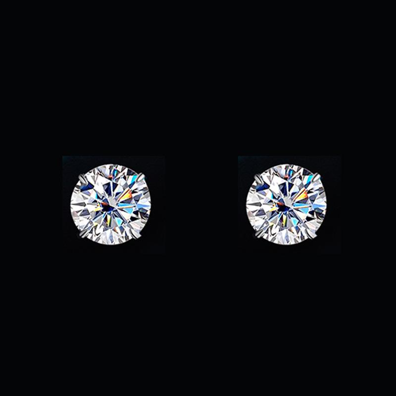 S925 Sterling Silver Platinum-Plated Moissanite Earrings, Four-Prong Set, Versatile and Fashionable for Douyin & Kuaishou Live Broadcasts. Moissanite + GRA Certificate with Black Card
