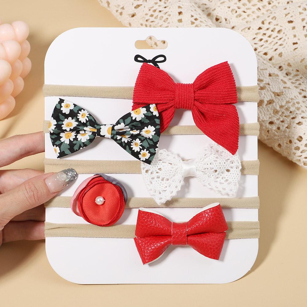 5Pcs/Set Newborn Elastic Nylon Hair Bands Solid Lace Bows Baby Headband For Girls Turban New Headwear Kids Hair Accessories Gift