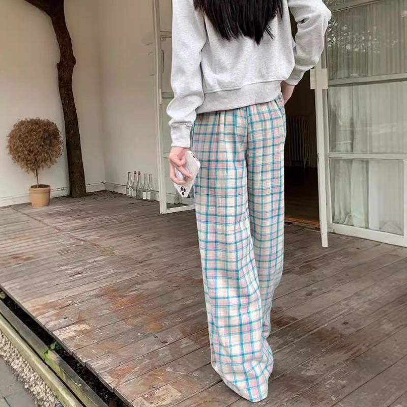 Dopamine wears doll plaid pants for women's summer new high-waisted loose straight casual Yamamoto wide-leg pants