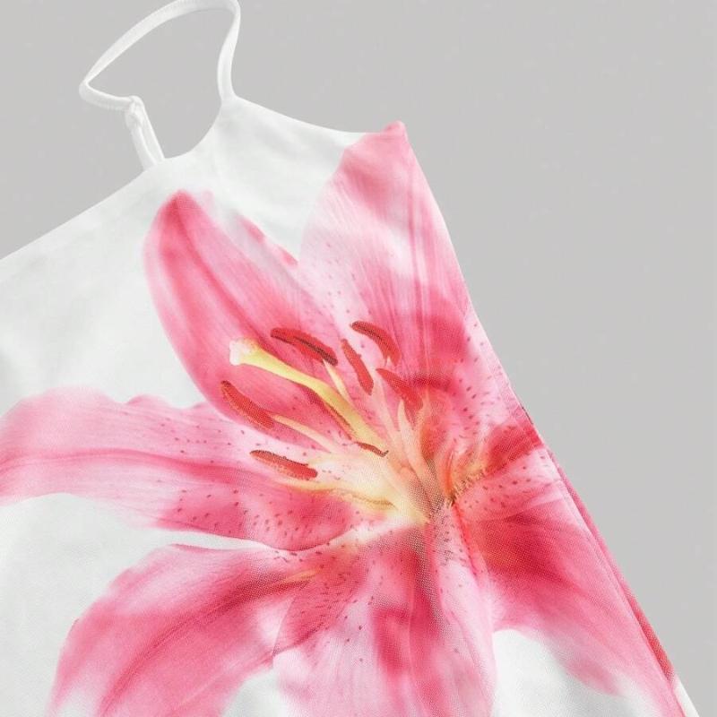 Summer Sexy Slim Fit Floral Print Suspender Bag Buttocks Beach Style Tight and Sweet Dress