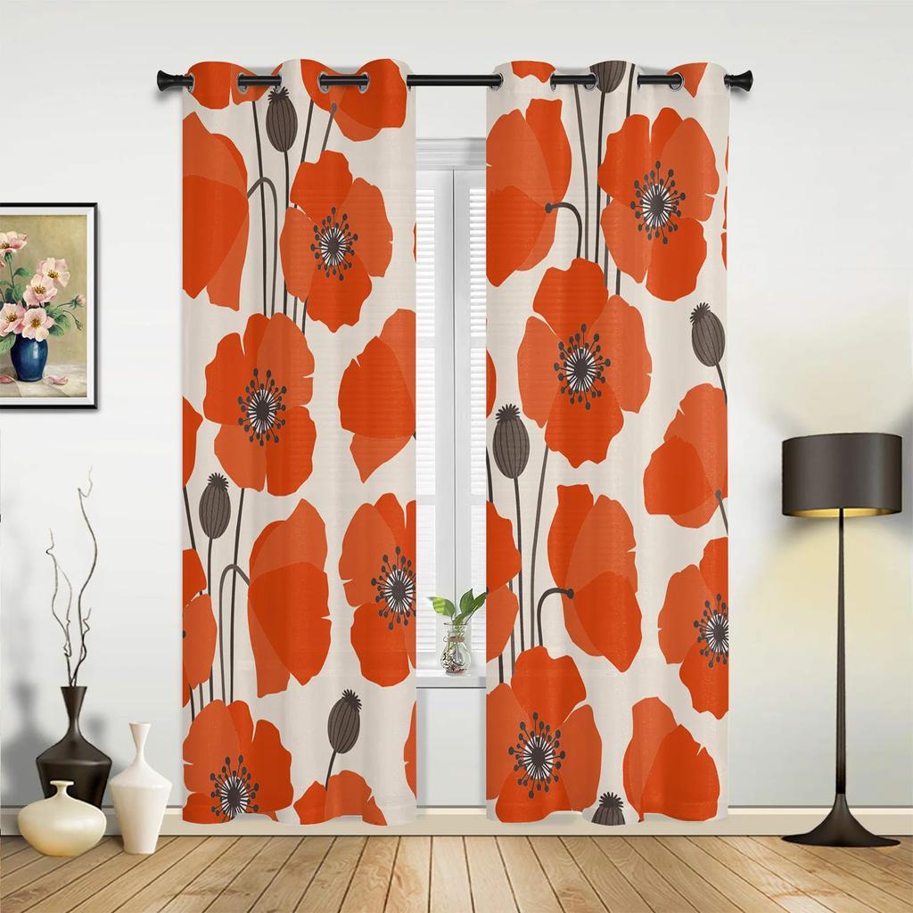 Blume Mohn Moderne Hall-Vorhänge Für Wohnzimmer Küche Jungen Mädchen Schlafzimmer Langer Vorhang Für Fenster Cortinas Heimdeko
