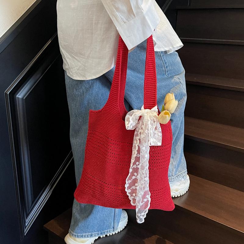 Yogodlns Summer Beach Tote Bag Women New Fashion Hollow Out Weave Shoulder Bags Female Lace Decorate Handbags