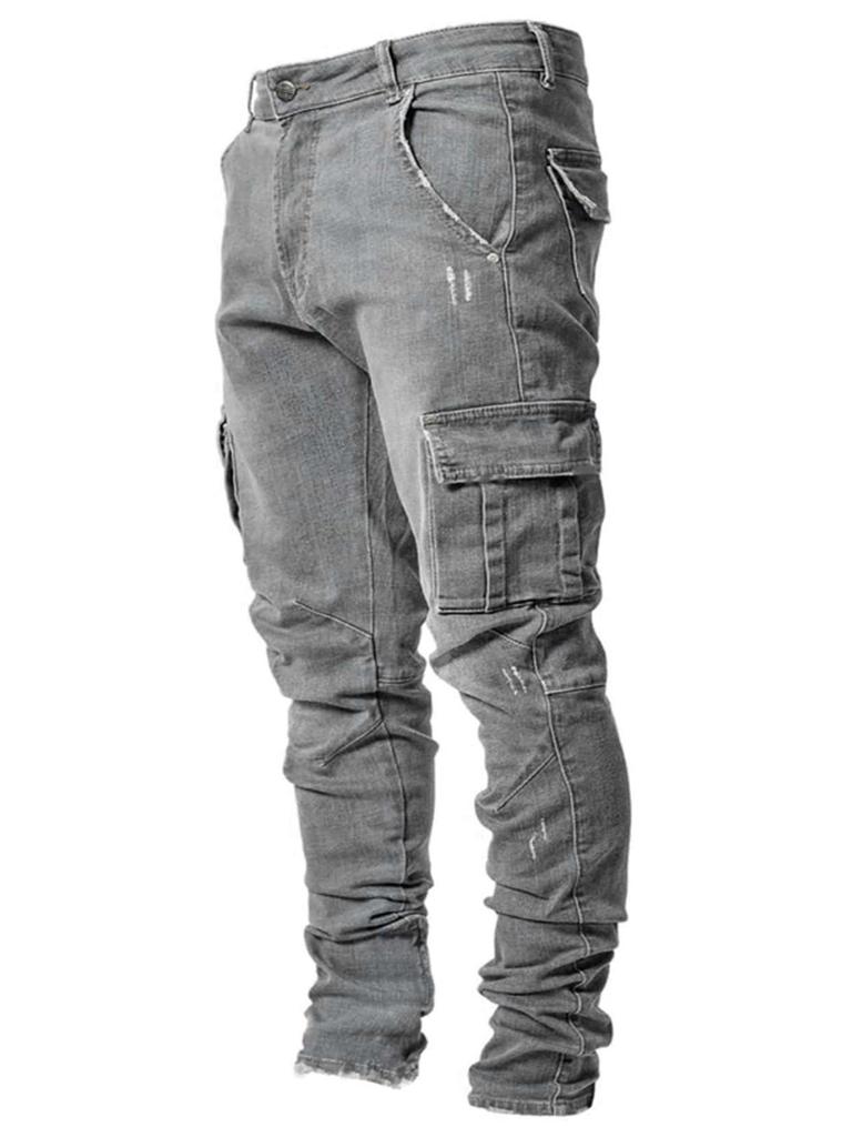 European and American Men's Ripped Badge Skinny Jeans