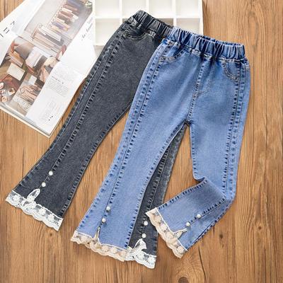 Schmal geschnittene Schlagjeans für Mädchen - Lässige lange Hosen für Kinder für Frühling/Herbst