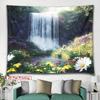 Waterfall and Flowers Scene Tapestry Nature Landscape Peaceful Garden Wall Hanging Polyester Fabricfor Bedroom or Dorm Decor