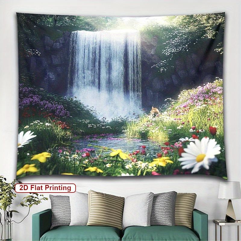 

Waterfall and Flowers Scene Tapestry Nature Landscape Peaceful Garden Wall Hanging Polyester Fabricfor Bedroom or Dorm Decor 74x94cm(29x37in)