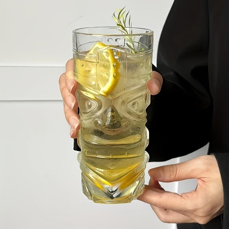 Glass Tiki Mug Ice Drink Glass Modern Bar Tiki Cooler Clear Tumblers for Exotic Cocktails, Mai Tais, And Tropical Island Drinks