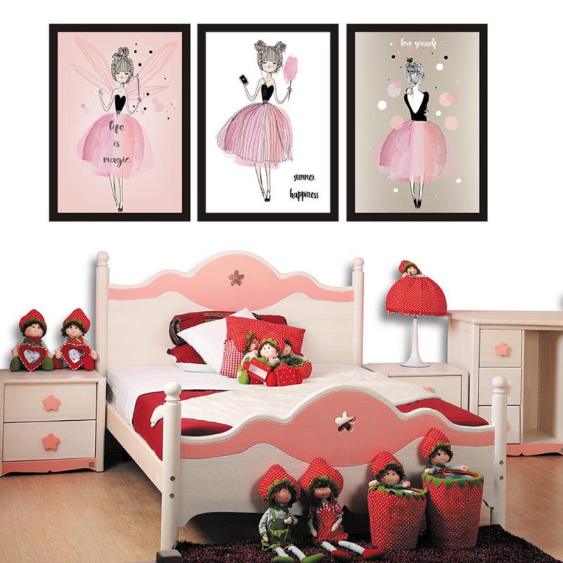 1PC/3PCS Lovely Girl Watercolour Canvas Painting Without Frame Poster Mural Wall Sticker Room