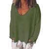 Fashion Summer  Women T-Shirt Solid Color Casual Versatile  Loose Tops V-Neck Blouses Long Sleeve Shirt Perspective Y2K Tops