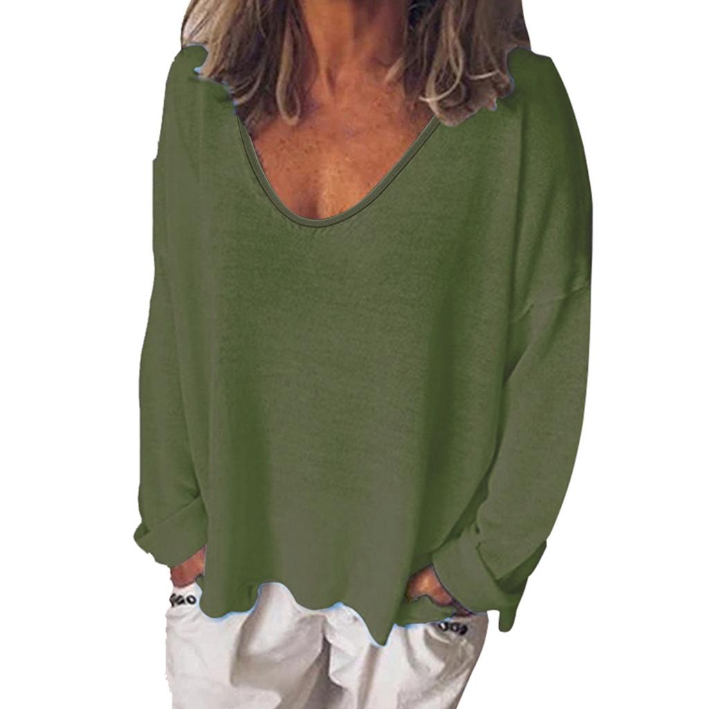 Fashion Summer Women T-Shirt Solid Color Casual Versatile Loose Tops V-Neck Blouses Long Sleeve Shirt Perspective Y2K Tops
