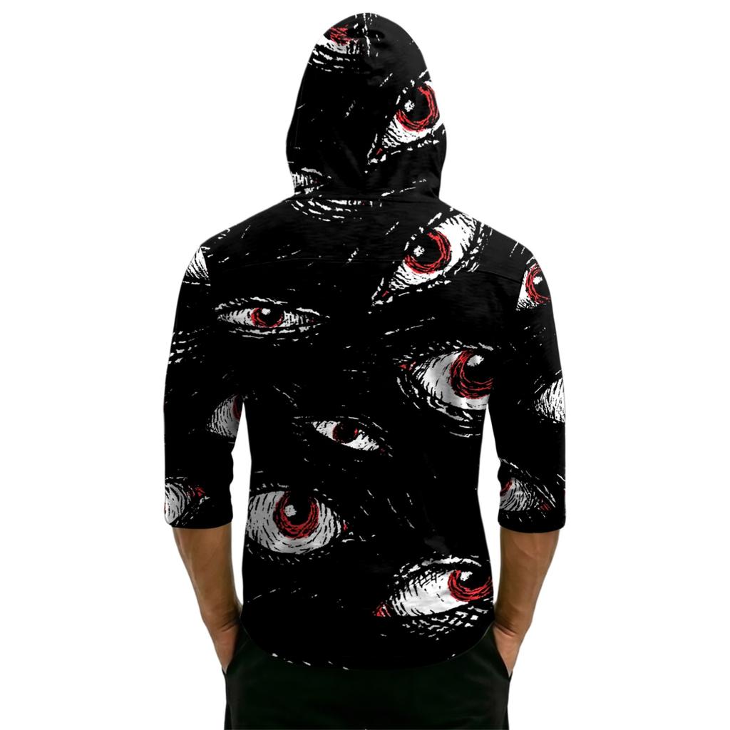 Pullover con cappuccio a maniche a tre quarti, vestibilità larga, stampa di Halloween da uomo