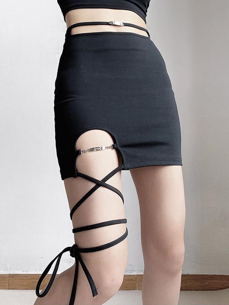 Damen Minirock Schwarz Hohe Taille Schlitz Kurzer Rock Y2k Mode Damenbekleidung Alleskönner