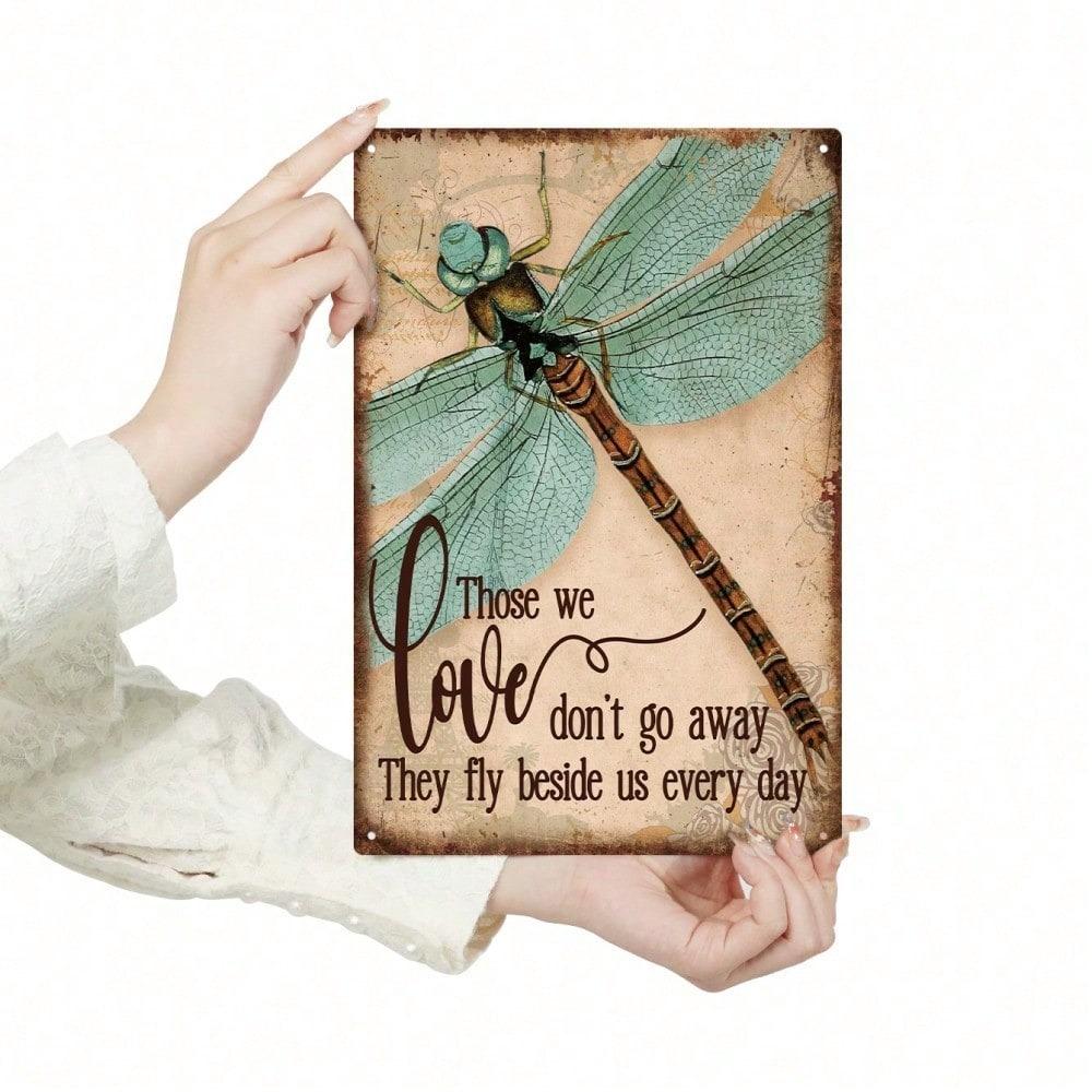 Metal Dragonfly Wall Art Vintage Tin Sign Inspirational Quote Home Decor Plaque