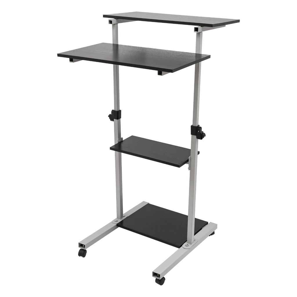 Silver Mobile Standing Desk Work Station, Stand Up Desk Cart Particle Board and Steel With Four Universal Wheels for Bedrooms