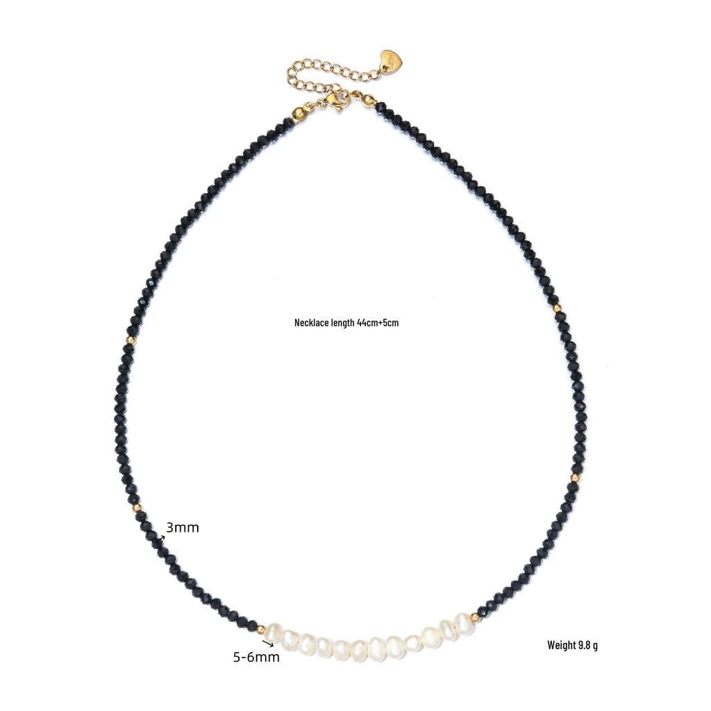 Elegant Freshwater Pearl & Black Glass Beaded Necklace - Luxurious, Non-Fading Clavicle Chain for Women