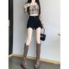 Women's High Waist A-Line Black Suit Shorts - Slim Fit, Stretchy Boot Pants for Spring 2026