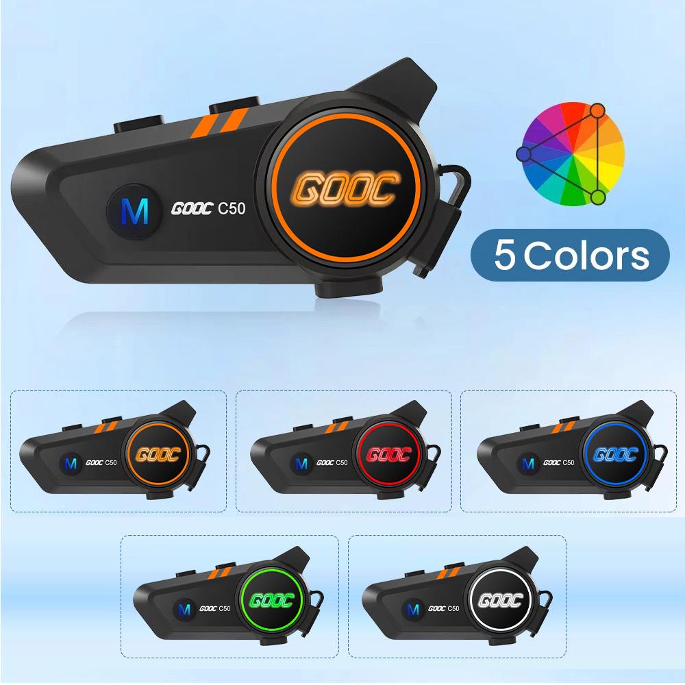 Motorcycle Helmet Intercom Headset Stereo Bluetooth Hands Free Call IPX67 Waterproof Tri-Color Ambient Light 1000H Long Standby