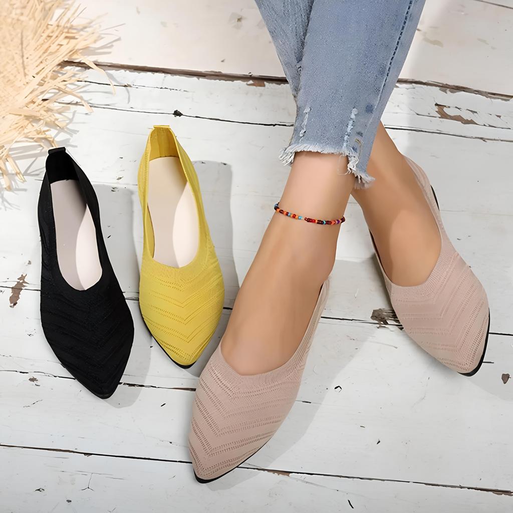 Scarpe basse a punta in maglia tinta unita slip-on per primavera ed estate