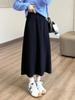 Wool-Blend 6-Panel Skirt with Elastic Waist and Hidden Inner Fold, Autumn/Winter Style