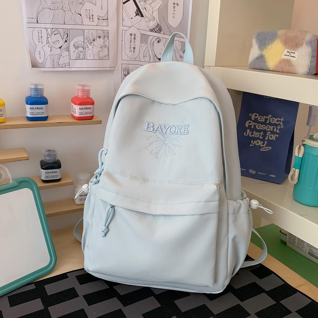 Schoolbag Junior and High School Student Schoolbag Korean Version Simple Embroidered Backpack College Style High Value Women's Bag Versatile Light