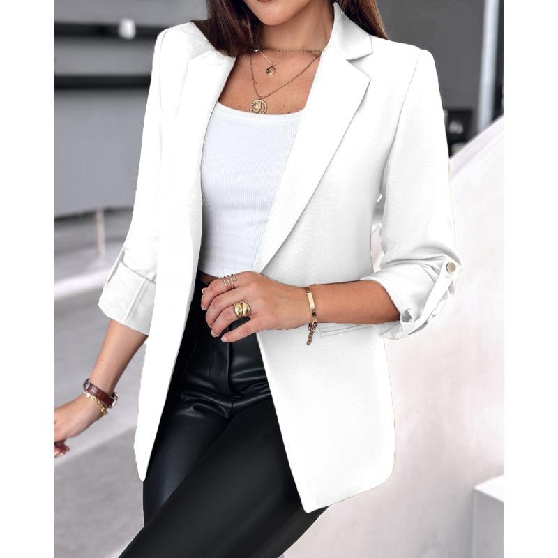 IHUASU Vestes et manteaux Vintage décontractés pour femmes, couleur unie, imprimé, manches longues, col POLO, automne hiver