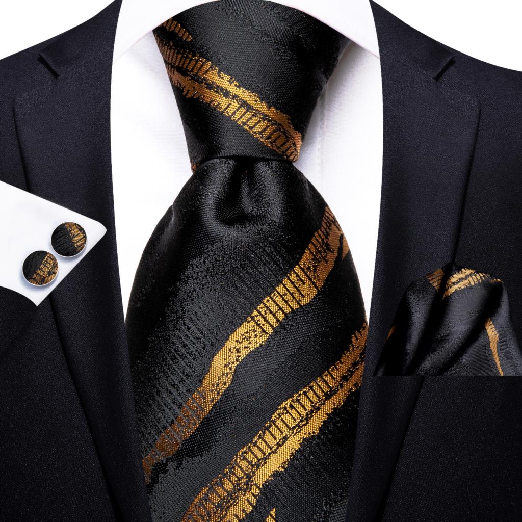 Hi-Tie Navy Blue Striped Silk Wedding Tie For Men Fashion Design Gift Men Necktie Hanky Cufflink Set Business Party Dropshiping
