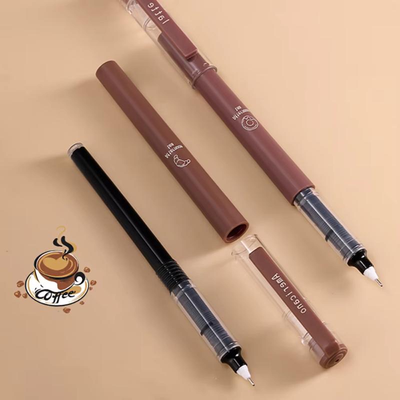 

6Pcs Anti Smudging Soft Pen Coffee Themed Liquid Quick Drying Gel Pens Suitable For Note Taking Painting Office Supplies