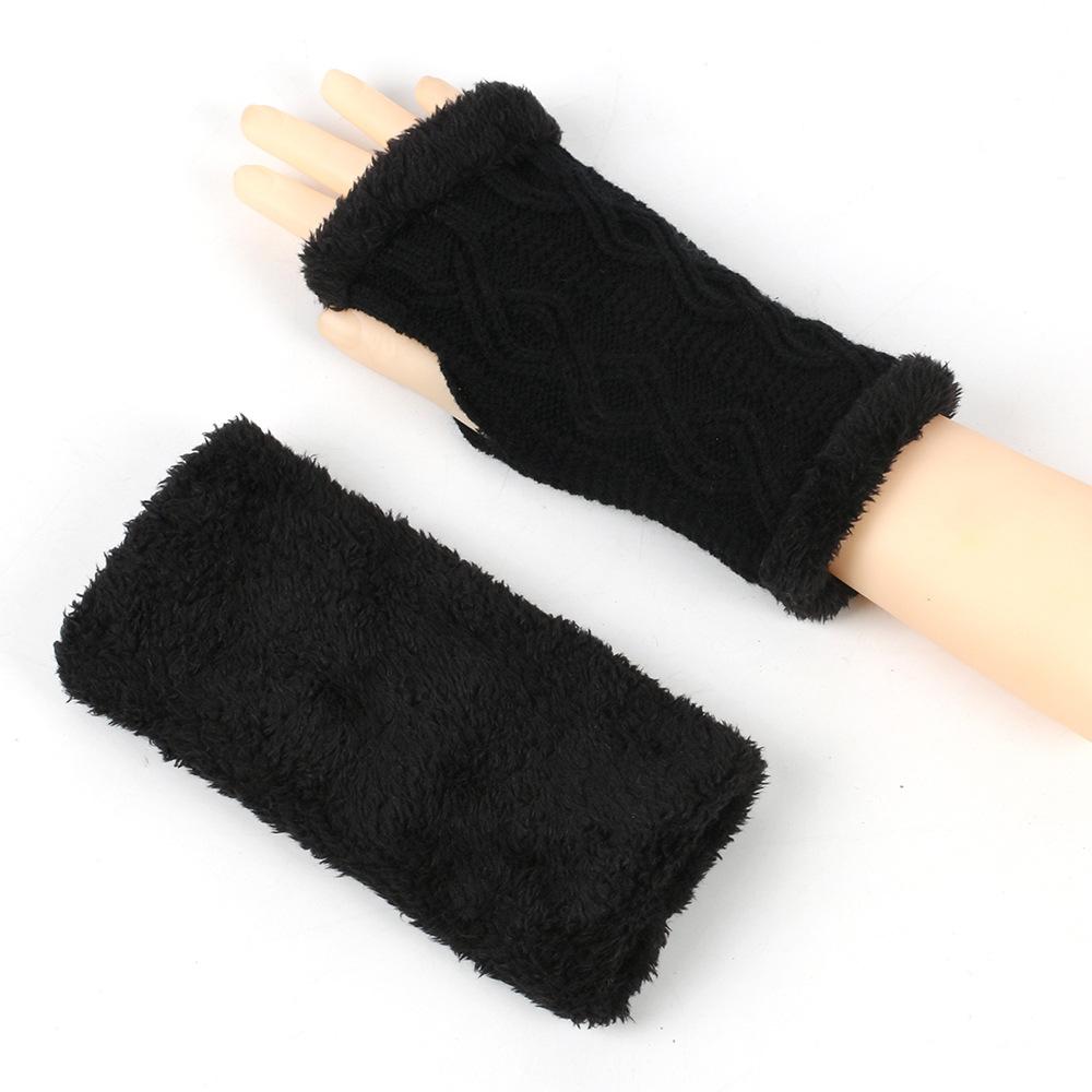Mănuși calde de pluș Mănuși tricotate la rece căptușite Apărătoare pentru încheietura mâinii, toamnă și iarnă, cu degete deschise, mâneci false de lână
