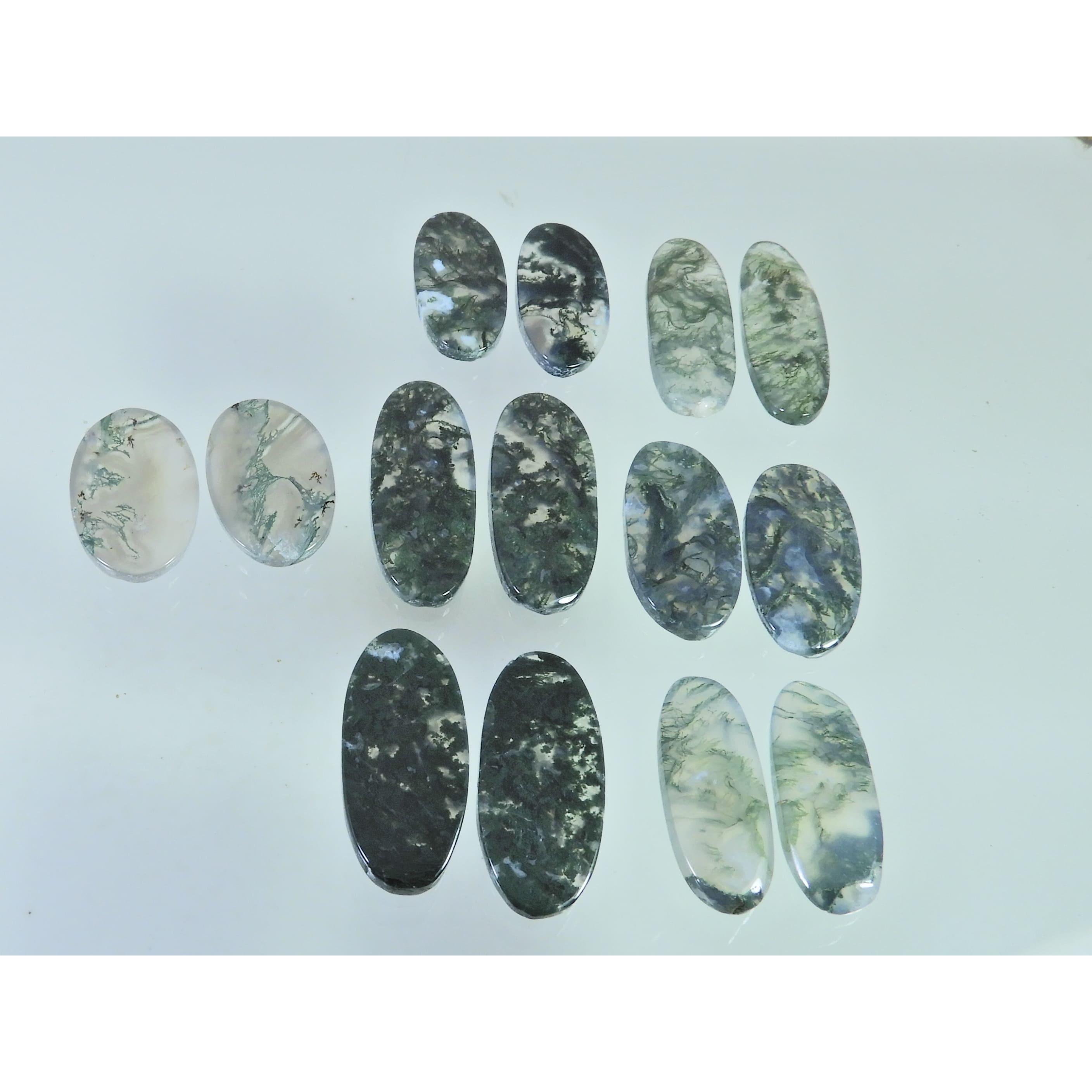 208Cts. Natural Moss Agate Matched Pair Oval Cabochon Gemstone 07 Pair Lot C-2297