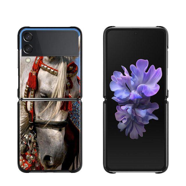 Phone Case For Samsung Galaxy Z Flip3 5g Back Pc Case For Samsung Z Flip Capa Black Shell Hard Fundas Running Horses