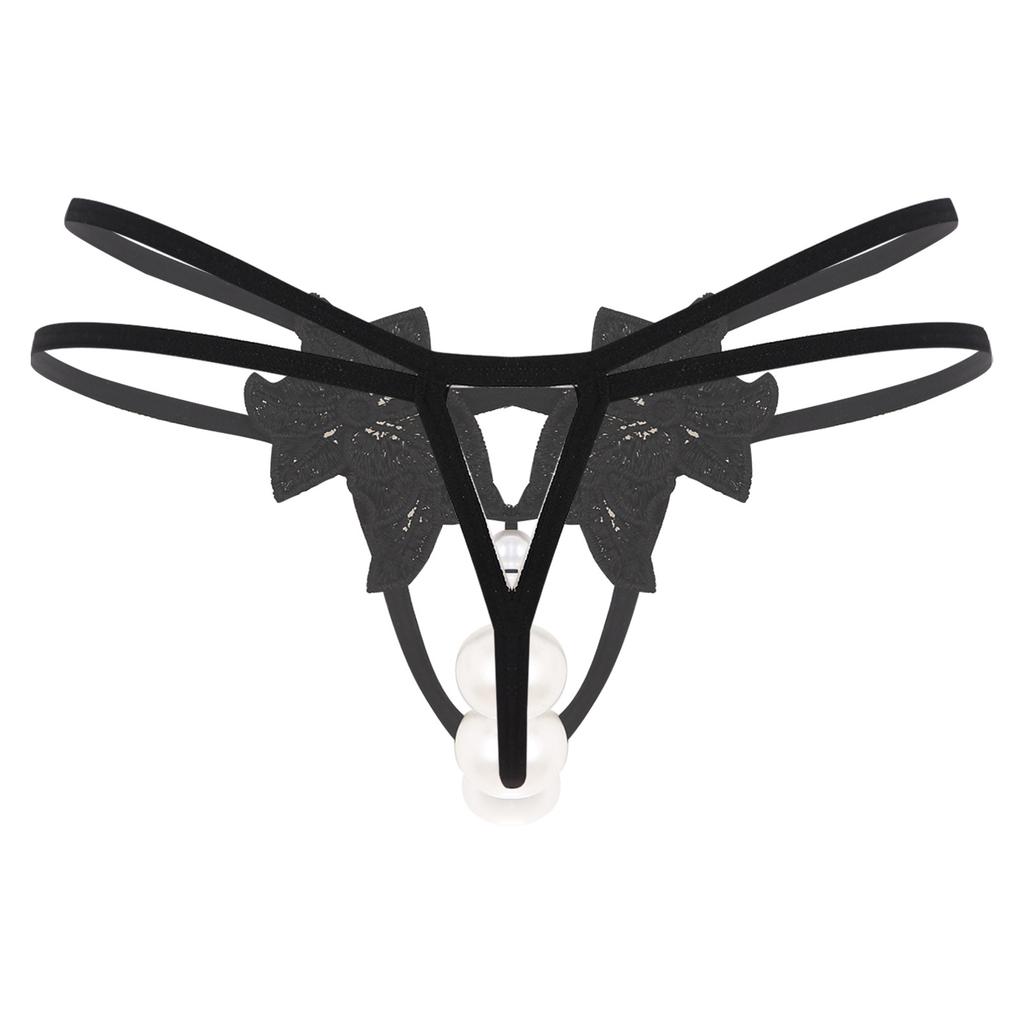 Dámske G-Stringové nohavičky s perličkami Dizajn s umelými perlami Tenký pás Otvorený rozkrok T-späť Provokatívne tangá