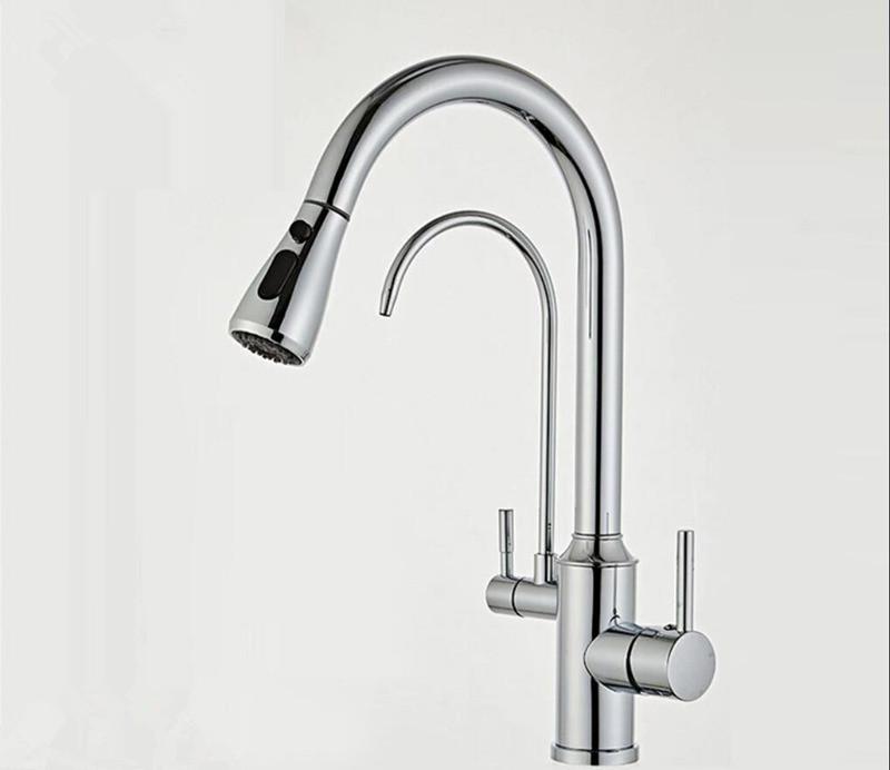 Tuqiu Black Pull Out Kitchen Faucet Water Filter Tap Brass Crane For Kitchen Deck Mounted Sink Faucet Mixer 3 Way Kitchen Faucet