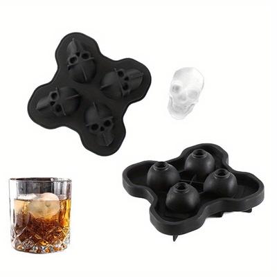 Molde para bandeja de hielo con forma de calavera de 4 rejillas, molde para hacer hielo con forma de calavera, bandeja de silicona negra con forma de calavera, moldes de silicona para Halloween, para jugos y bebidas.