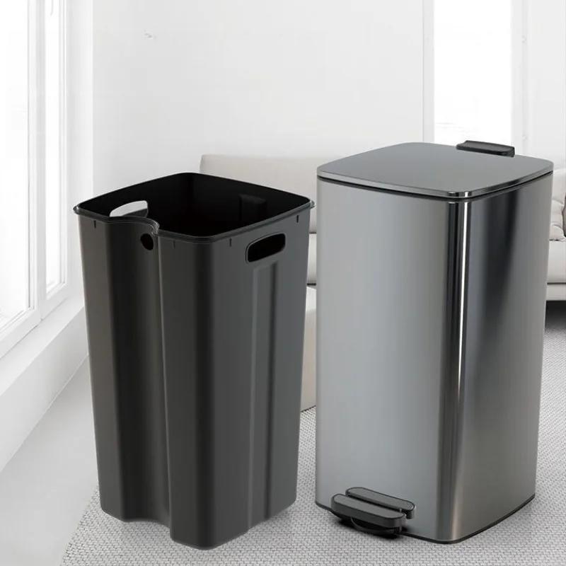 Creative Stainless Steel Waste Bins Lidded Wastebasket Anti Odor Trash Can Kitchen Garbage Cube Rectangular Bucket House Cleanin