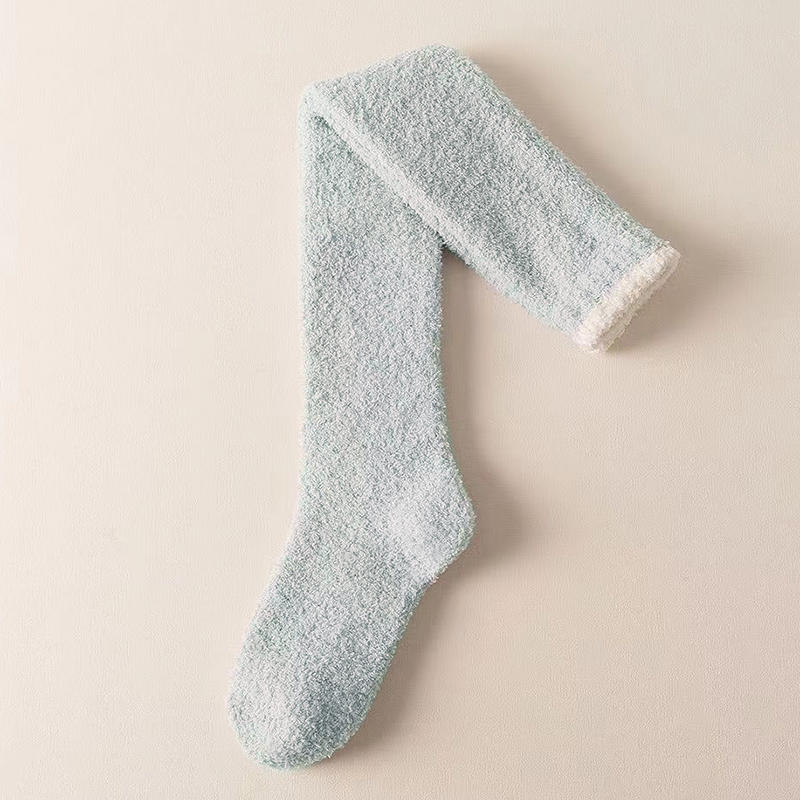 Zimowe ciepłe koralowe polarowe skarpetki za kolano dla kobiet pluszowe skarpetki do spania na podłodze długie skarpetki Jk Solid Soft Thigh High Fun Sock