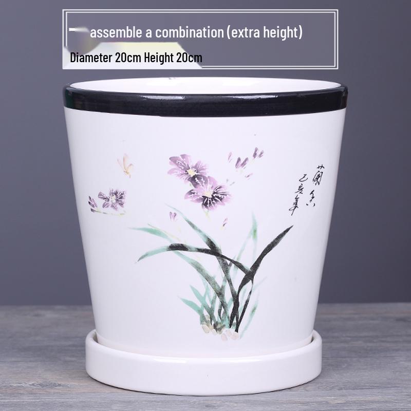 2025 Large Ceramic Flower Pot with Tray for Balcony & Living Room - Orchid & Succulent Album Style