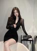Early Spring Royal Sister Sexy Long-sleeved Mesh Splicing Spice Girl Dress Women's Clothing Autumn Base Showing Thin Hip-wrapped Short Skirt