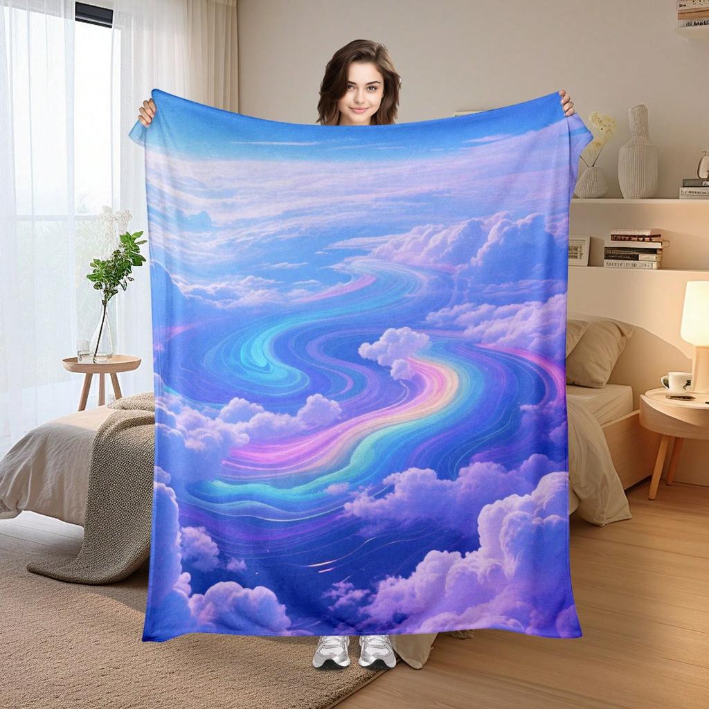 Colorful Cloud Pattern Flannel Printed Blanket Suitable for All Seasons Suitable for Living Room Office Sofa and Travel