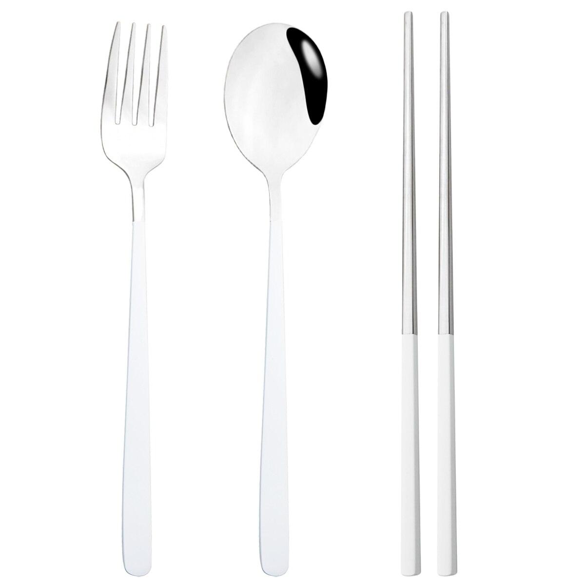 

3 шт. столового посуду з нержавіючої сталі 304, ножа, ложки, вилки, набору паличок для їжі, корейських подорожей, столових приборів для пікніка, ресторану, набору кухонного посуду срібний/білий