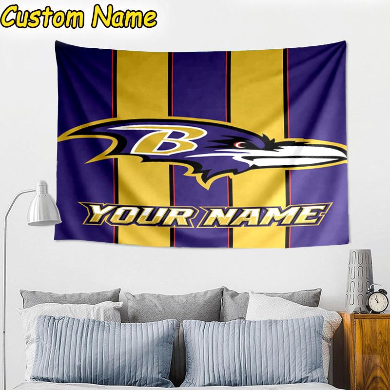 Custom Name football Ravens Logo Tapestry Room Decoration Wall Hanging for Living Room Bedroom, dormitory, Birthday and Christmas gifts