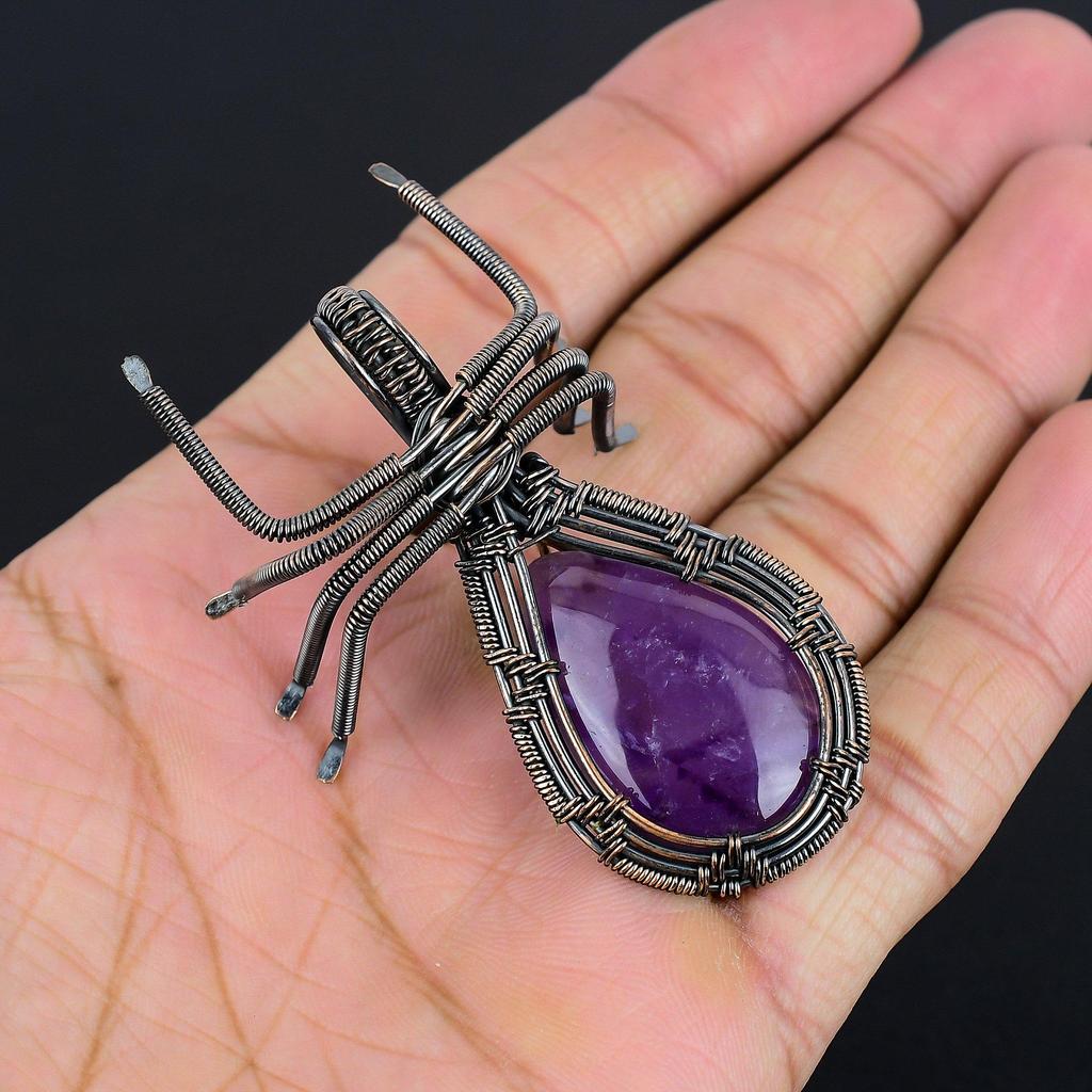 Amethyst Jewelry, 999 Copper Wire Wrapped Gemstone Pendant, Handmade Pendant, For Memorial Day